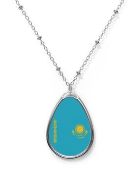 Kazakhstan Flag Oval Necklace – Kazakh Heritage Pendant | Rep Ya Flag - One Size